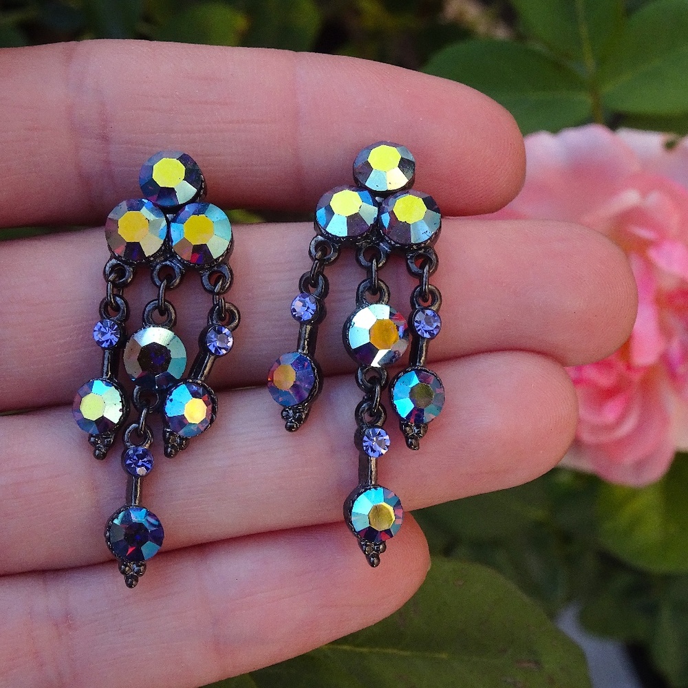 Amethyst AB Swarovski Crystal Metallic Purple Green Beetle Color Shift Earrings